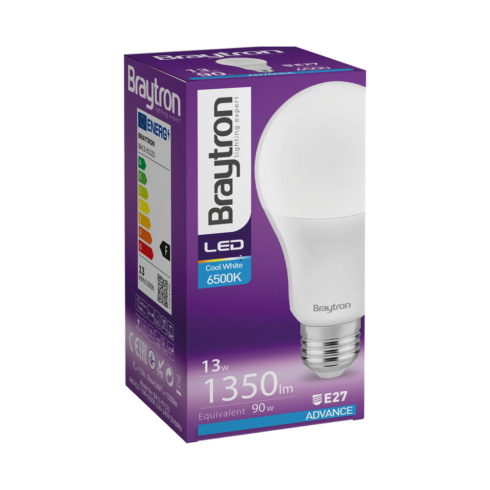 Braytron LED Leuchtmittel 10er Set, 13W E27, 1350lm, 4000K Neutralweiß oder 6500K Tageslicht, ersetzt 90W Glühbirne/Glühlampe, A60 Birnenform, 180° Abstrahlwinkel, energiesparend (6500K Kaltweiß) – Ansicht 3
