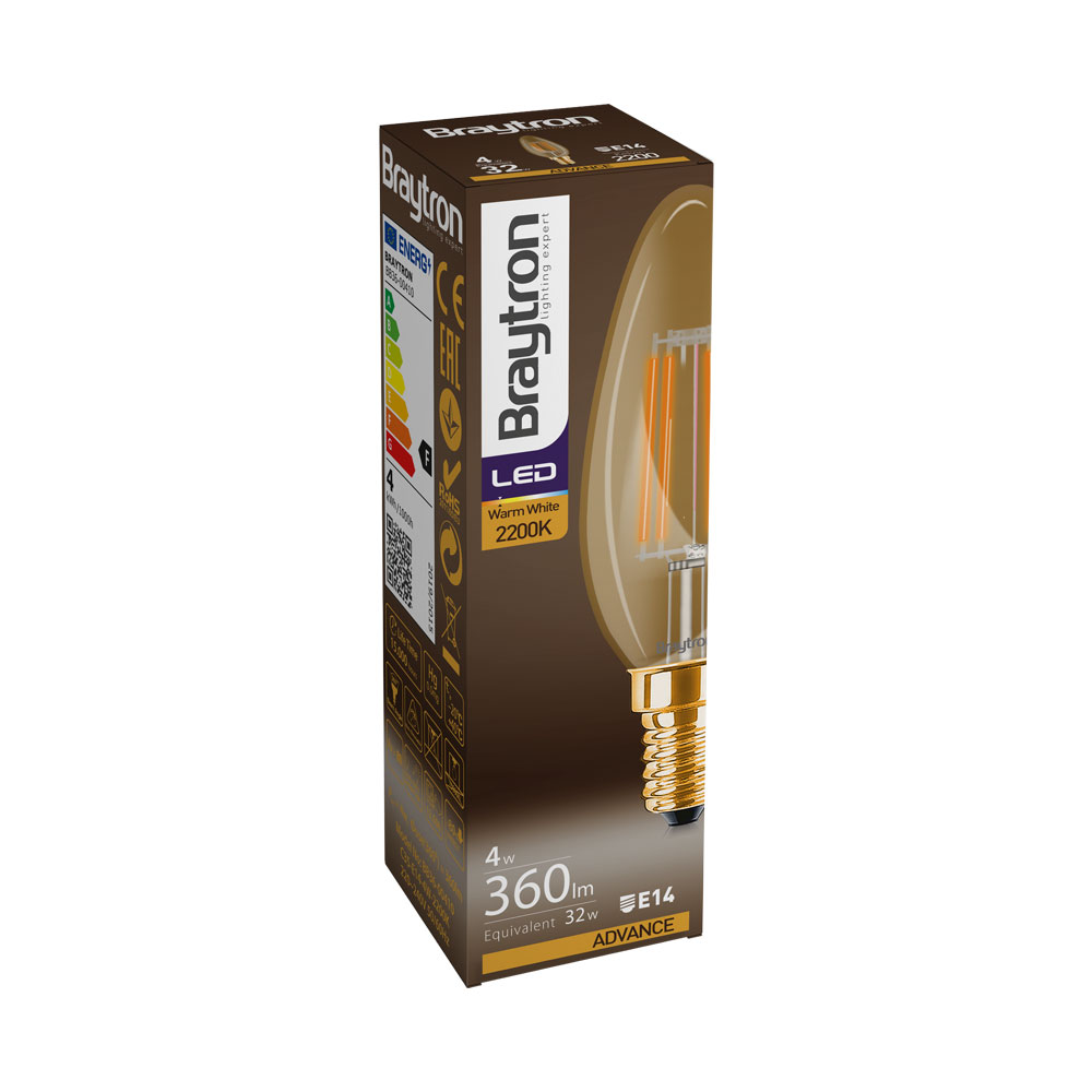 Braytron LED E14 4W Leuchtmittel Amber 2200K, 360 Lumen, ersetzt 30 w, energiesparend, langlebig, 230V – Ansicht 3