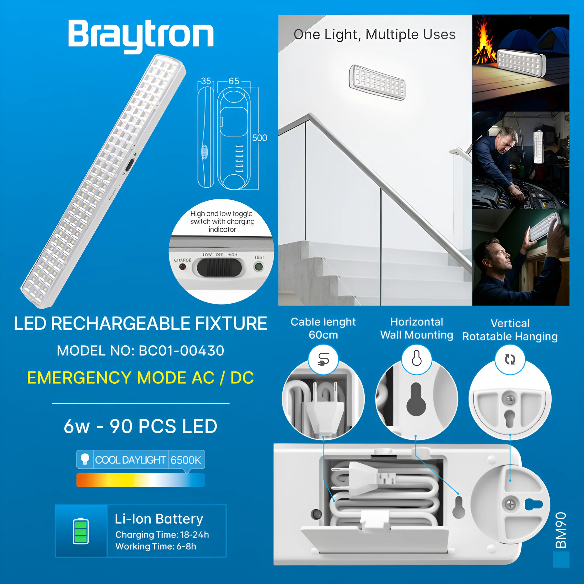 Braytron LED Notleuchte Notbeleuchtung, Akku Fluchtwegleuchte, IP20 – Ansicht 3