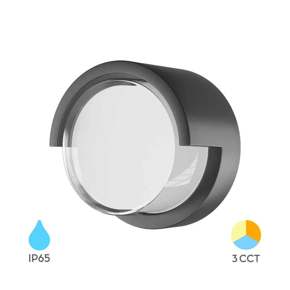 LED ZIDNA SVETILJKA OKRUGLA 15W SIVI CCT IP65