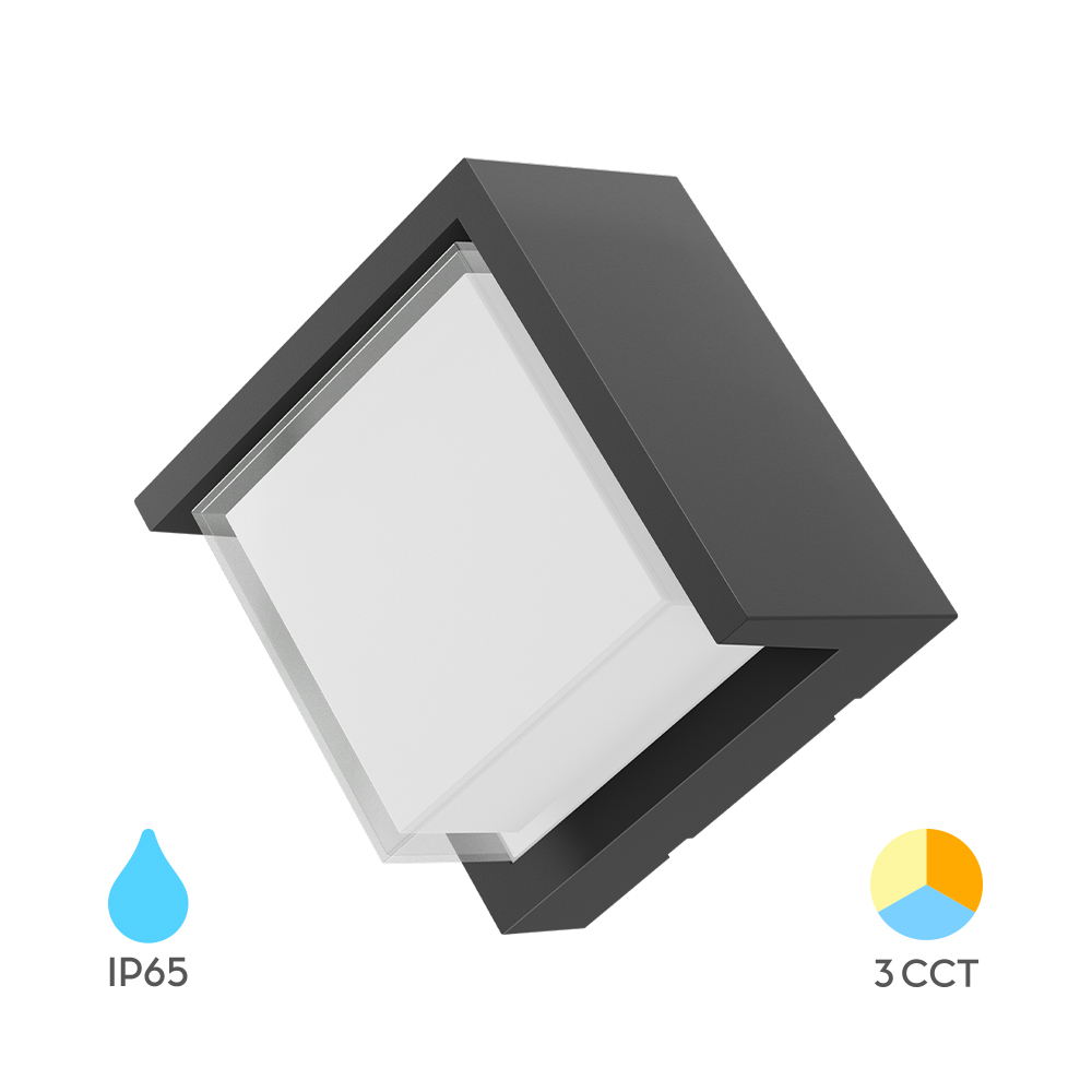LED ZIDNA SVETILJKA KVADRATNA 15W SIVI CCT IP65