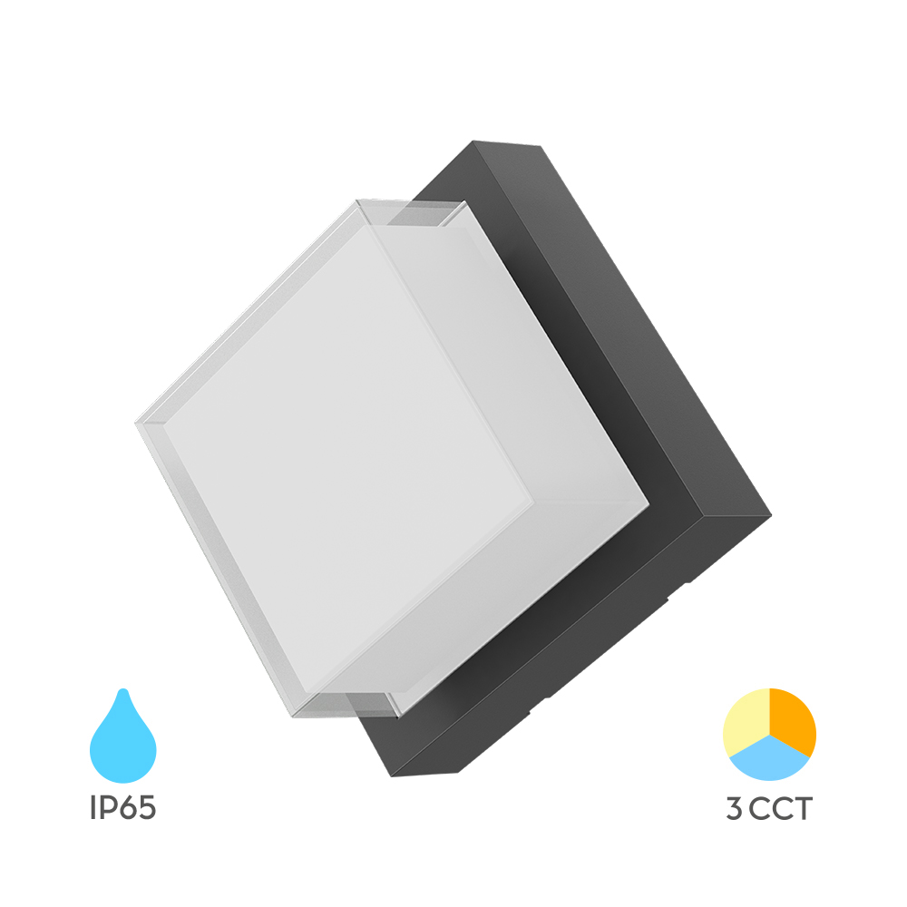 LED ZIDNA SVETILJKA KVADRATNA 15W SIVI CCT IP65