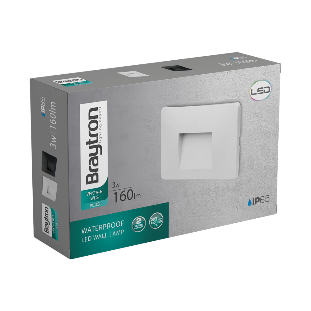 Braytron 3W LED Treppenlicht Treppenbeleuchtung Treppenleuchte Stufenlicht Stufen Leuchte Wandbeleuchtung Innen Außen IP65 Warmweiß Energieeffizient Wetterfest Modern Stufenbeleuchtung (Eckig Weiß) – Ansicht 7