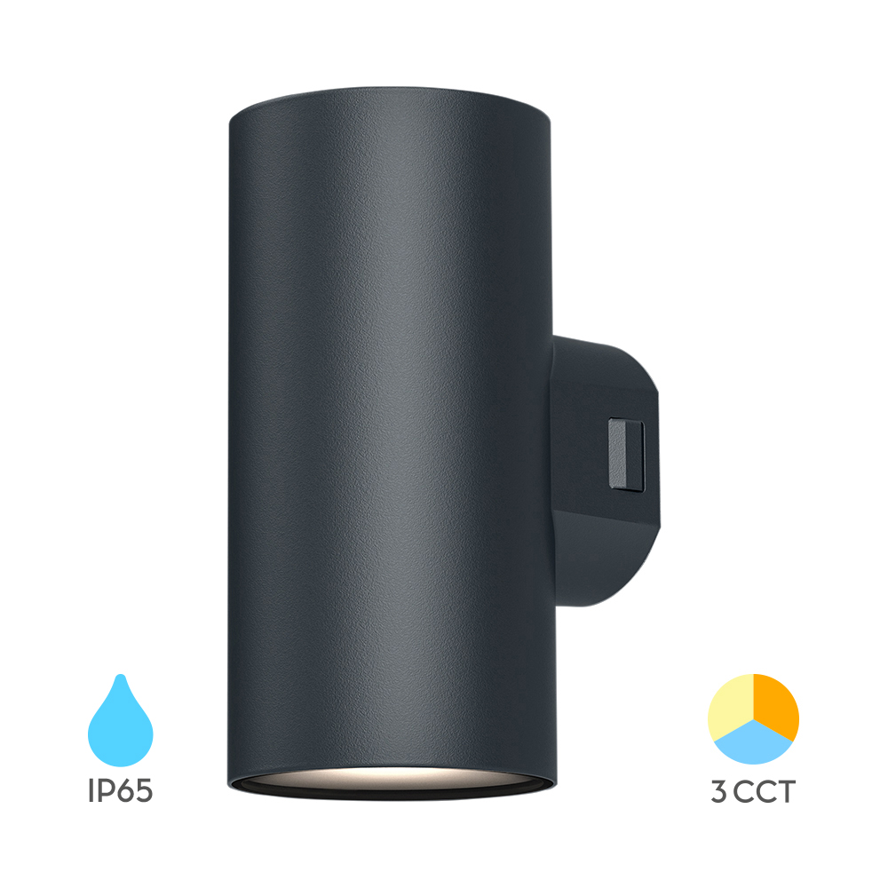 Braytron LED Wandleuchte Außen Zylinder Rund 2x 9W IP65, 3in1 Up&Down Außenlampe, Wandlicht für Terrasse, Balkon & Garten, wetterfest, modernes Design, warmweiß/neutrales Weiß/kaltweiß wählbar CCT – BG38-02582