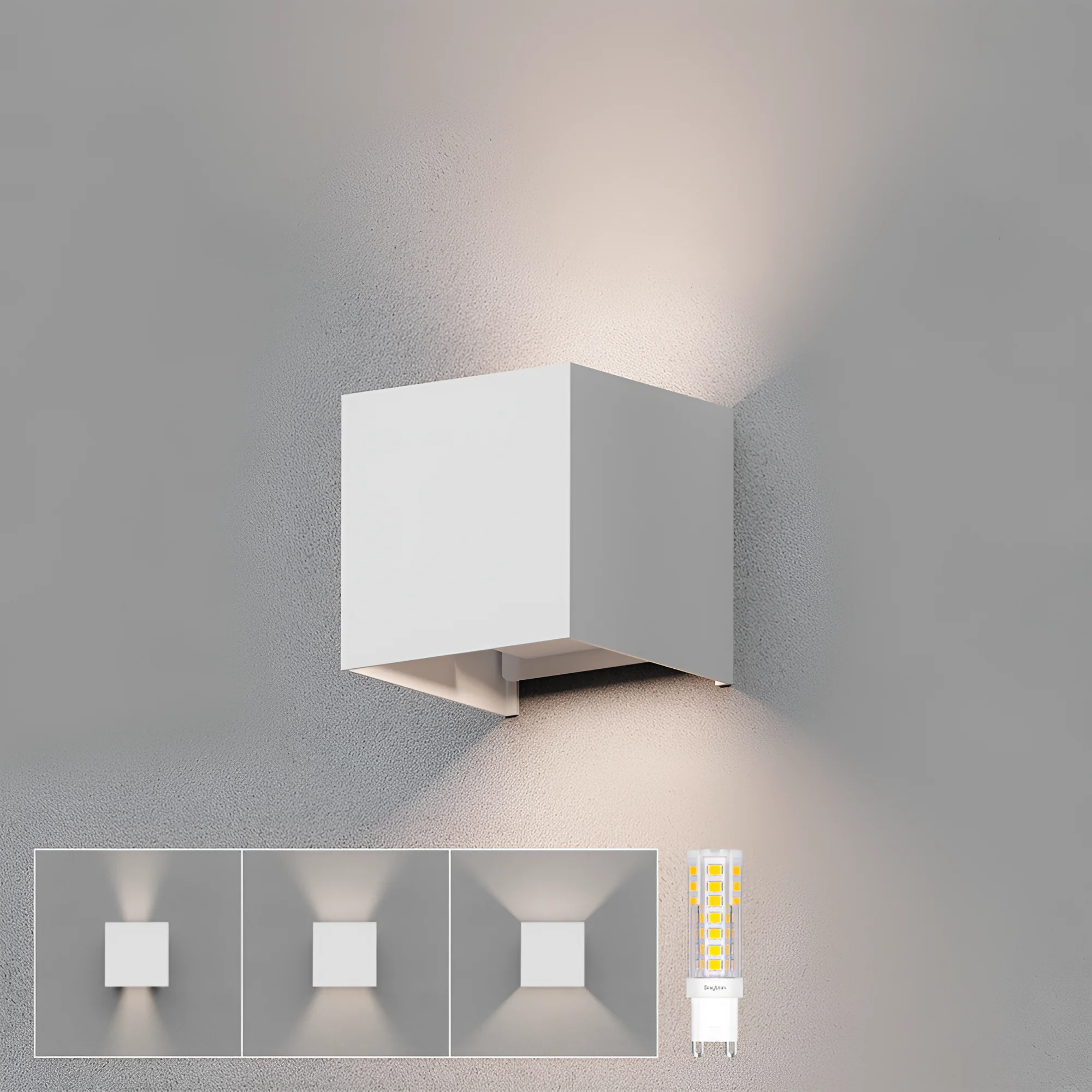 Braytron LED Wandleuchte in Würfelform für Außen & Innen, Aluminium Wandlampe IP54 mit austauschbarer G9 LED Lampe, einstellbarer Abstrahlwinkel, moderne Außenbeleuchtung für Haus & Garten (Weiß) – Ansicht 2