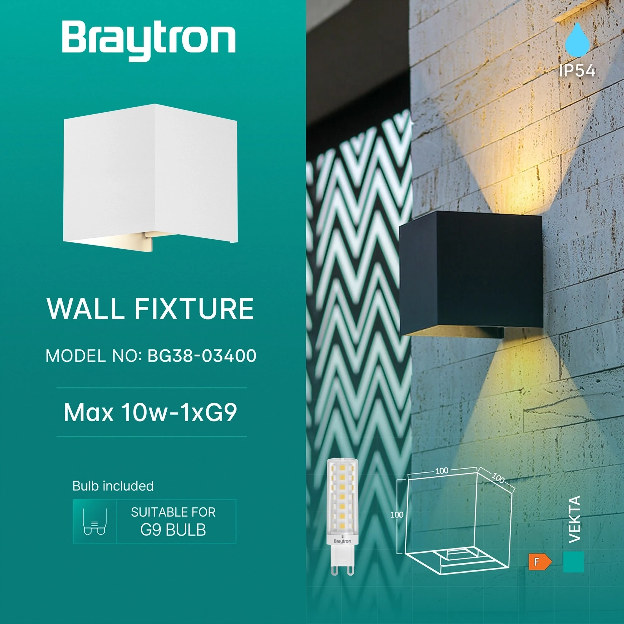 Braytron LED Wandleuchte in Würfelform für Außen & Innen, Aluminium Wandlampe IP54 mit austauschbarer G9 LED Lampe, einstellbarer Abstrahlwinkel, moderne Außenbeleuchtung für Haus & Garten (Weiß) – Ansicht 3
