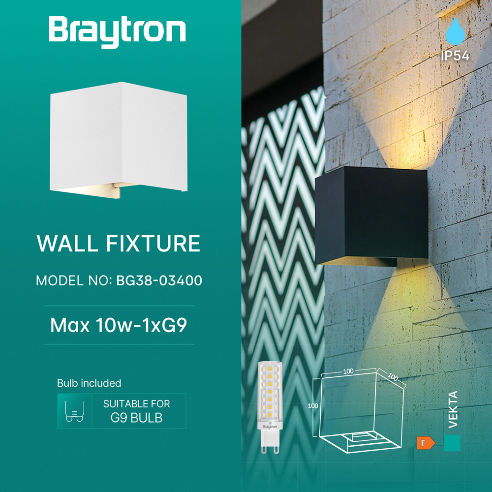 Braytron LED Wandleuchte in Würfelform für Außen & Innen, Aluminium Wandlampe IP54 mit austauschbarer G9 LED Lampe, einstellbarer Abstrahlwinkel, moderne Außenbeleuchtung für Haus & Garten (Weiß) – Ansicht 3
