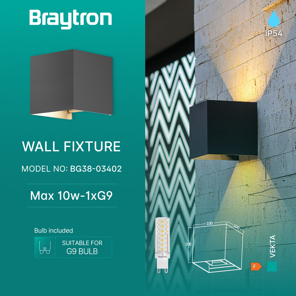 Braytron LED Wandleuchte in Würfelform für Außen & Innen, Aluminium Wandlampe IP54 mit austauschbarer G9 LED Lampe, einstellbarer Abstrahlwinkel, moderne Außenbeleuchtung für Haus & Garten (Grau) – Ansicht 3