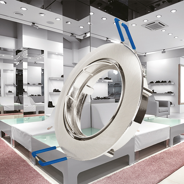 Braytron 3er Set Einbaustrahler GU10 – Einbaurahmen Rund für LED Spots, 230V inkl. GU10 Fassung, 30° schwenkbar, Deckenspot Einbauleuchte Ø68 mm Lochdurchmesser, Einbauspots für Trockenräume (Nickel) – Ansicht 2