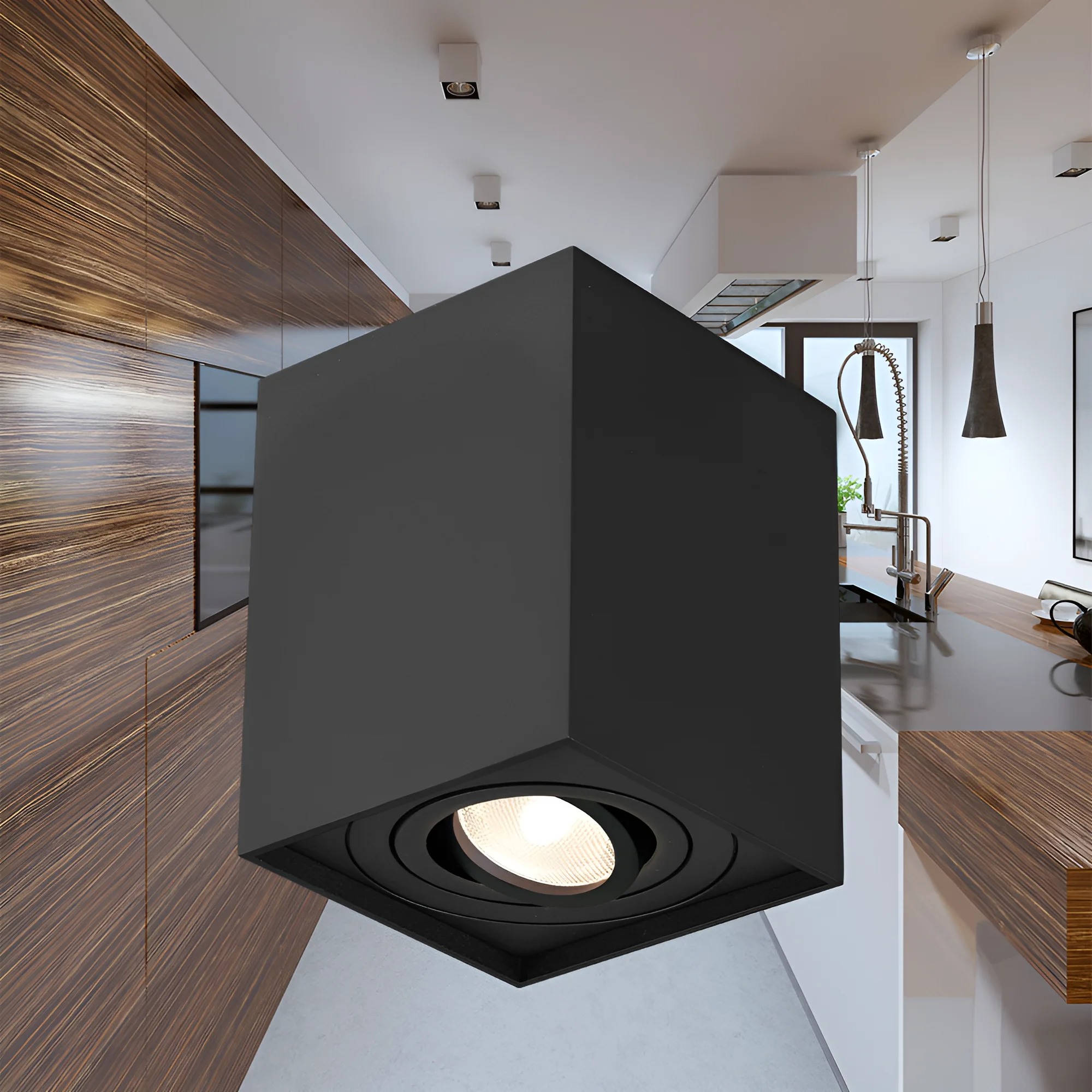 Braytron LED Deckenleuchte Max.1×35W GU10, IP20 Deckenlampe für Wohnzimmer, Küche, Flur (Schwarz) – Ansicht 2