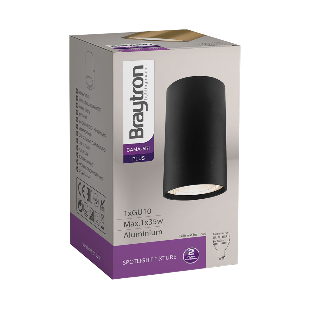 Braytron LED Deckenleuchte Max.1x35W GU10, IP20 Deckenlampe für Wohnzimmer, Küche, Flur (Schwarz) – Ansicht 7