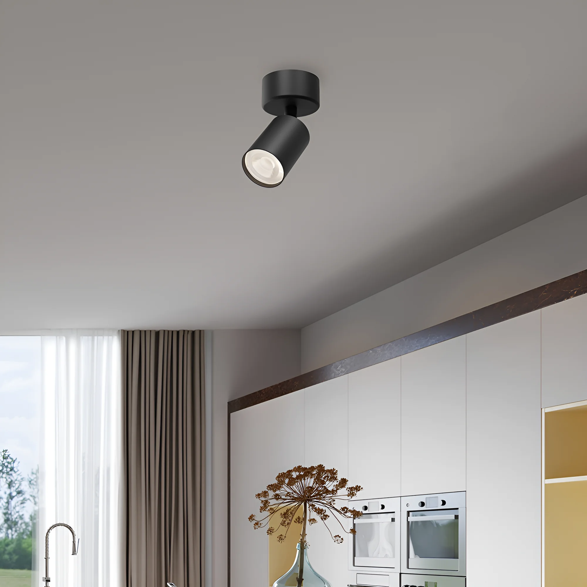 Braytron LED Deckenleuchte Max.1×35W GU10, IP20 Deckenlampe für Wohnzimmer, Küche, Flur (Schwarz) – Ansicht 2