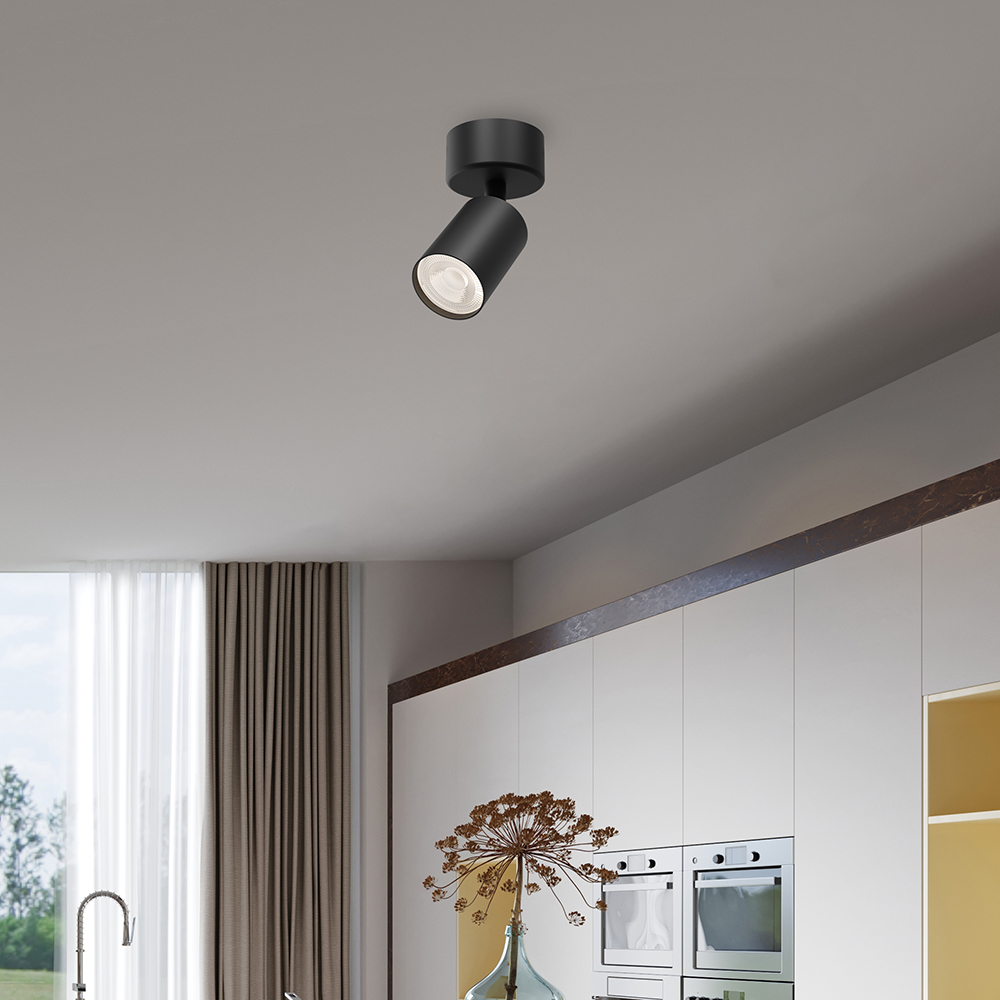 Braytron LED Deckenleuchte Max.1×35W GU10, IP20 Deckenlampe für Wohnzimmer, Küche, Flur (Schwarz) – Ansicht 2