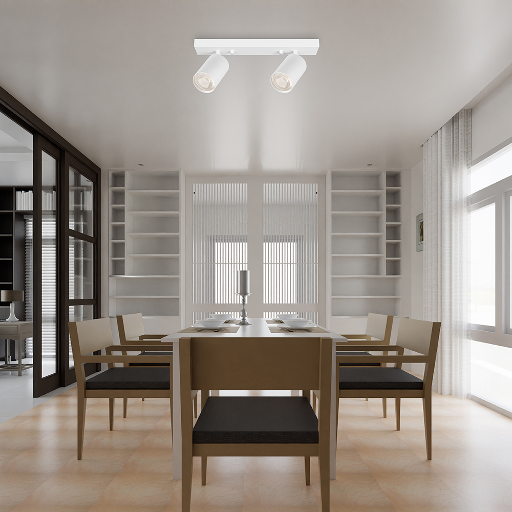 Braytron LED Deckenstrahler 2 Flammig GU10 – Schwenkbarer Deckenspot 350° Drehbar – Moderne Deckenleuchte in Weiß, Schwarz oder Gold – Spotlampe für Küche, Wohnzimmer & Schlafzimmer (weiß) – Ansicht 2