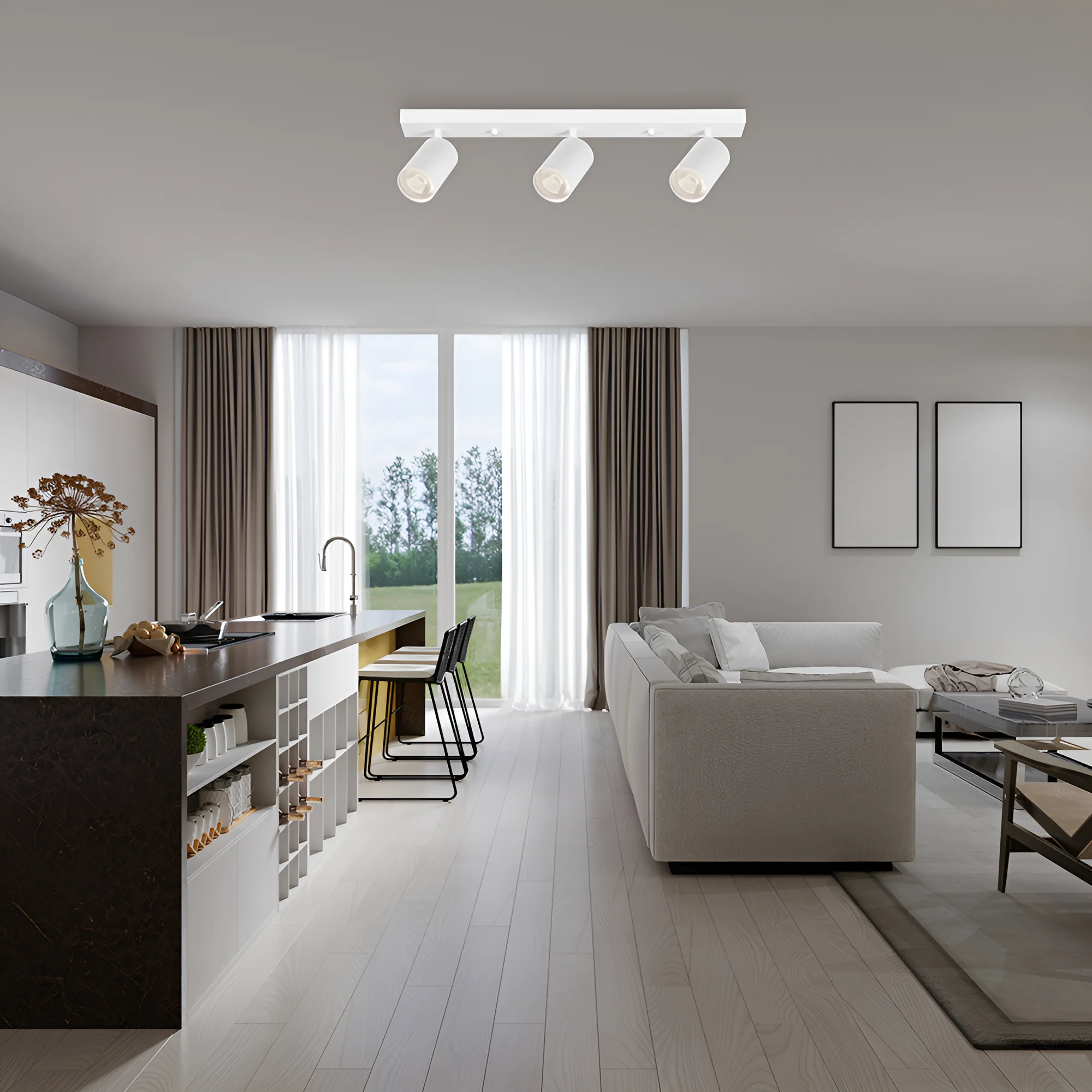 Braytron LED Deckenstrahler 3 Flammig GU10 – Schwenkbarer Deckenspot 350° Drehbar – Moderne Deckenleuchte in Weiß, Schwarz oder Gold – Spotbalken für Küche, Wohnzimmer & Flur (weiß) – Ansicht 2