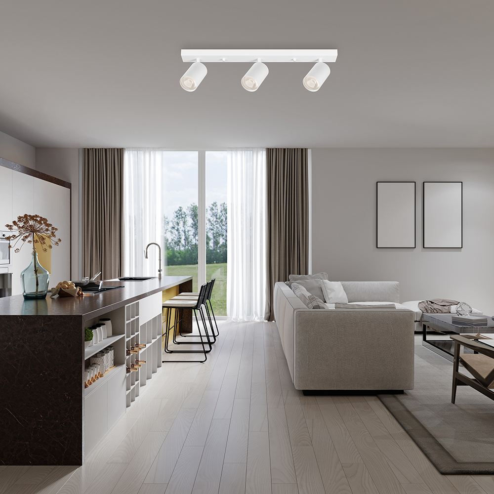 Braytron LED Deckenstrahler 3 Flammig GU10 – Schwenkbarer Deckenspot 350° Drehbar – Moderne Deckenleuchte in Weiß, Schwarz oder Gold – Spotbalken für Küche, Wohnzimmer & Flur (weiß) – Ansicht 2