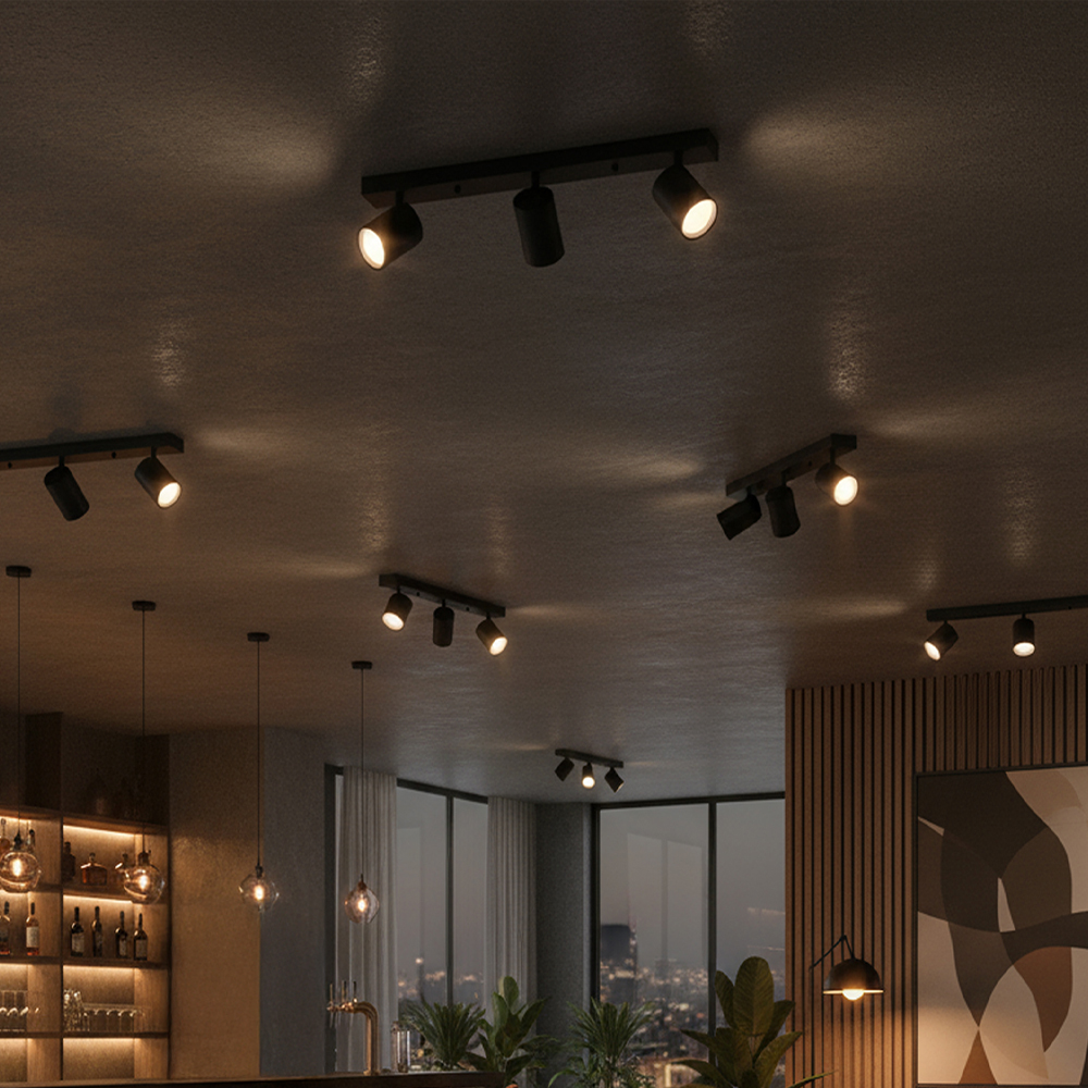 Braytron LED Deckenstrahler 3 Flammig GU10 – Schwenkbarer Deckenspot 350° Drehbar – Moderne Deckenleuchte in Weiß, Schwarz oder Gold – Spotbalken für Küche, Wohnzimmer & Flur (schwarz) – Ansicht 2