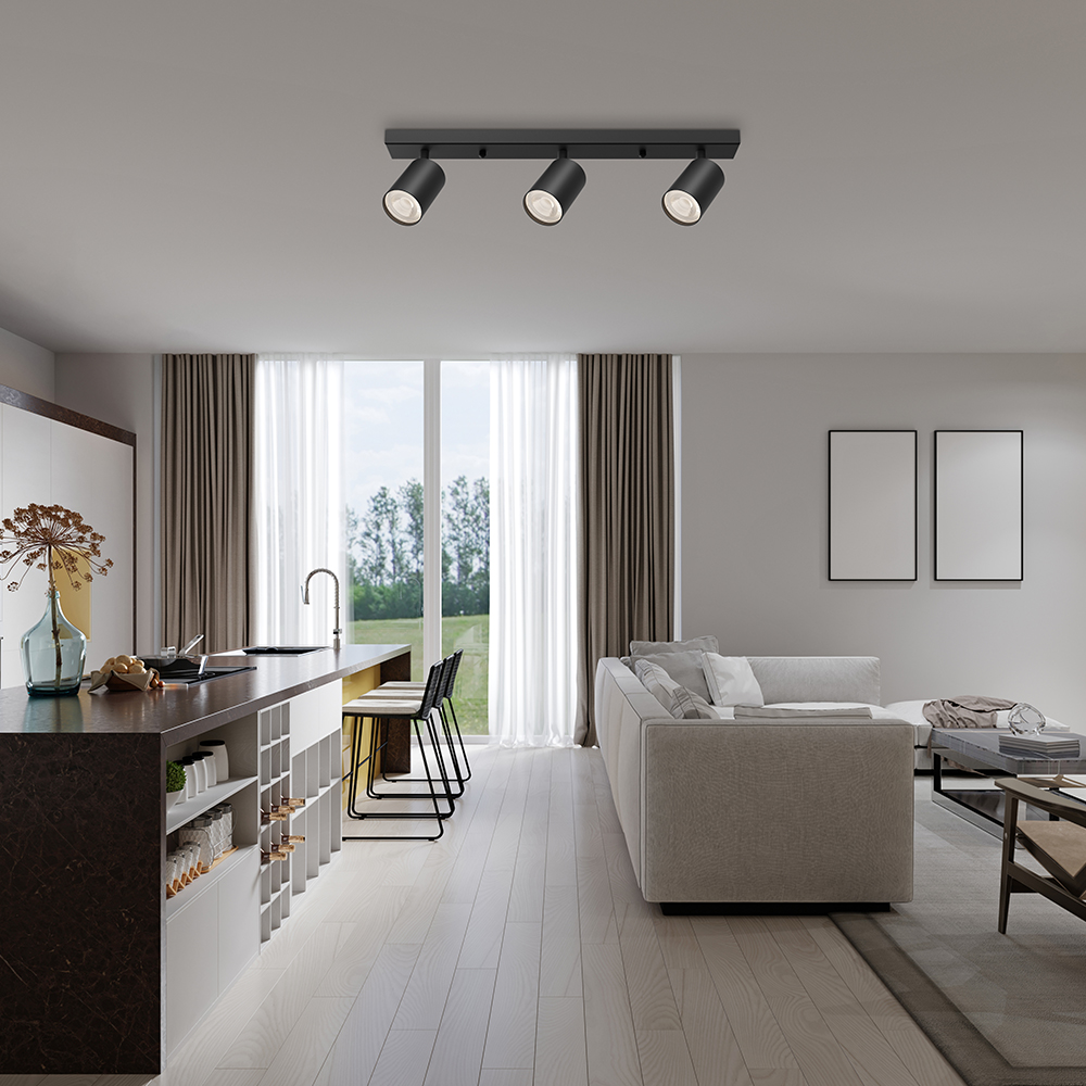 Braytron LED Deckenstrahler 3 Flammig GU10 – Schwenkbarer Deckenspot 350° Drehbar – Moderne Deckenleuchte in Weiß, Schwarz oder Gold – Spotbalken für Küche, Wohnzimmer & Flur (gold) – Ansicht 2