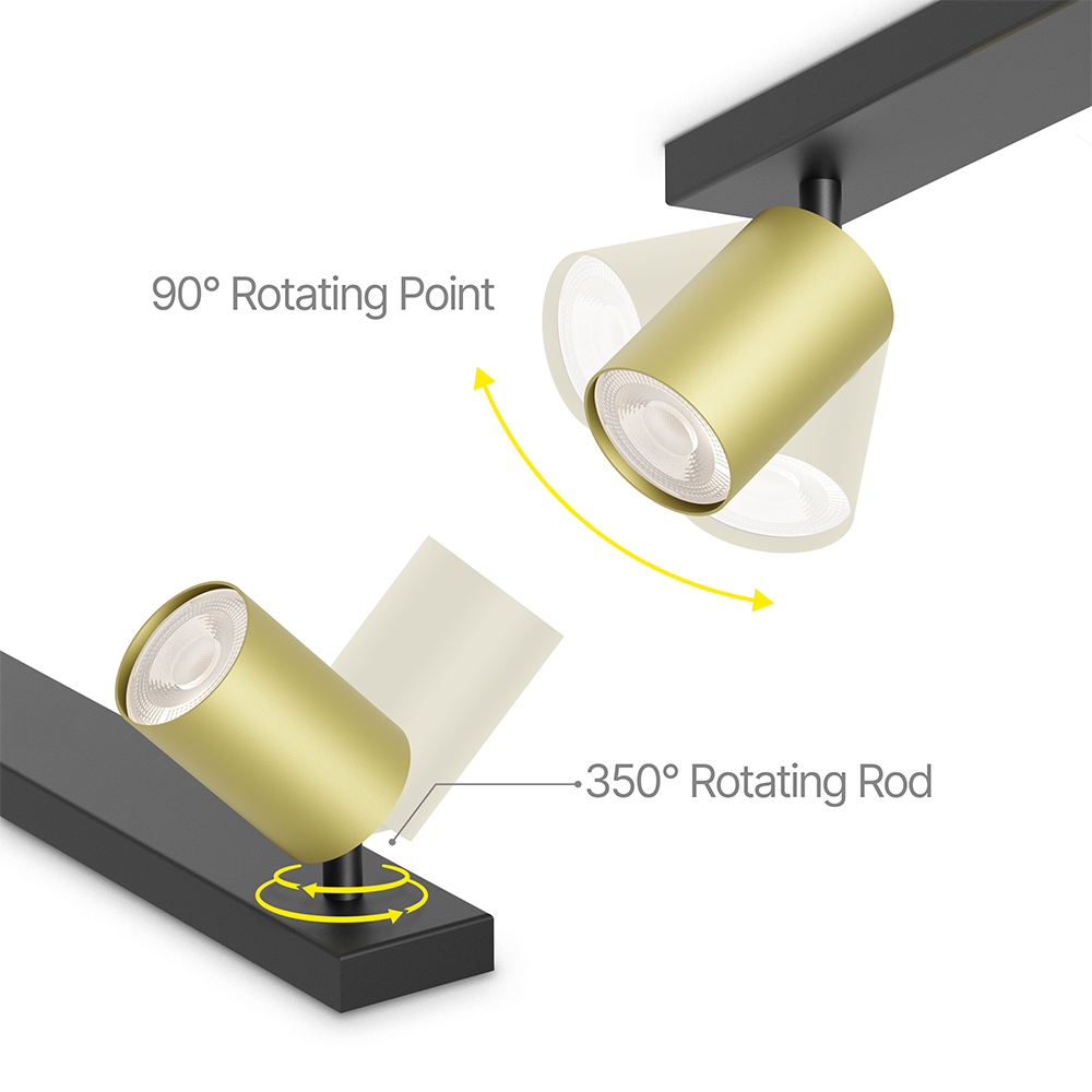 Braytron LED Deckenstrahler 3 Flammig GU10 – Schwenkbarer Deckenspot 350° Drehbar – Moderne Deckenleuchte in Weiß, Schwarz oder Gold – Spotbalken für Küche, Wohnzimmer & Flur (gold) – Ansicht 3