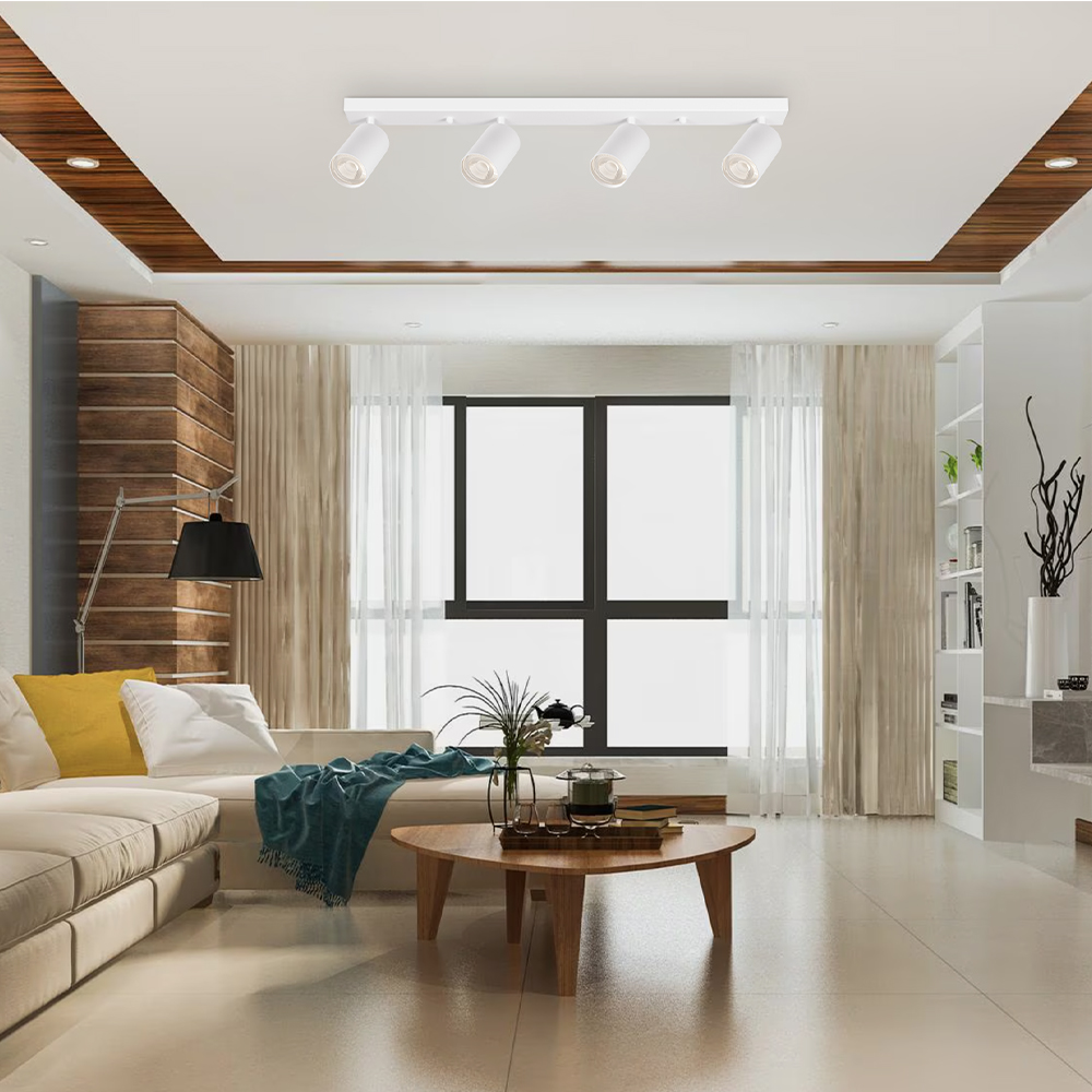 Braytron GU10 Deckenstrahler 4 Flammig LED – Schwenkbare Deckenleuchte 640mm – Moderner Deckenspot Aluminium 350° Drehbar – Innenbeleuchtung für Wohnzimmer, Küche & Büro – Weiß Schwarz Gold (weiß) – Ansicht 2