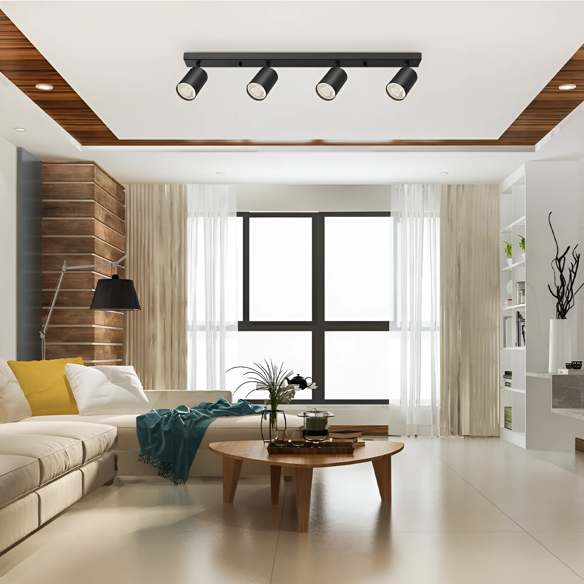 Braytron GU10 Deckenstrahler 4 Flammig LED – Schwenkbare Deckenleuchte 640mm – Moderner Deckenspot Aluminium 350° Drehbar – Innenbeleuchtung für Wohnzimmer, Küche & Büro – Weiß Schwarz Gold (gold) – Ansicht 2