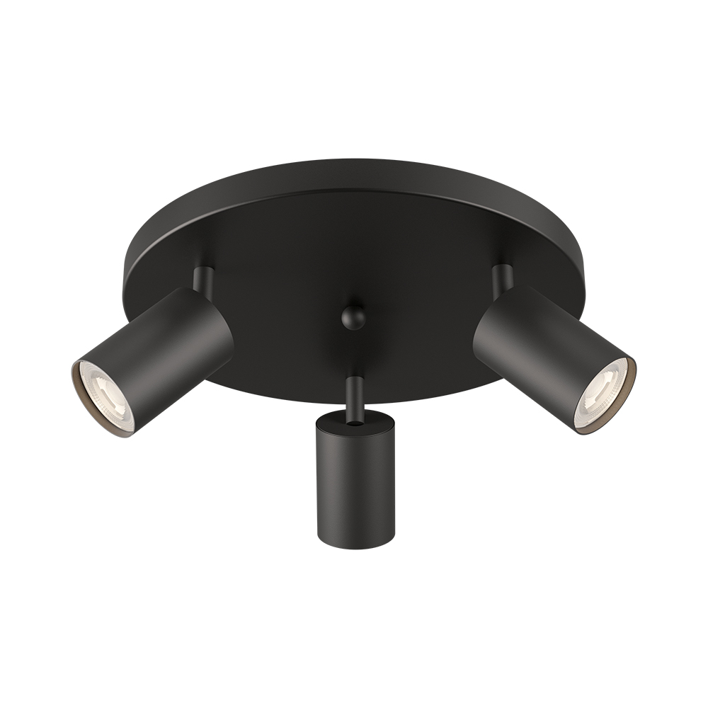 Braytron LED Deckenstrahler Rund 3 Flammig GU10 – Schwenkbare Deckenleuchte Ø300mm – Moderner Deckenspot 350° Drehbar – Aluminium in Weiß, Schwarz oder Gold – Spotlampe für Wohnzimmer, Küche (schwarz) – BH04-00881