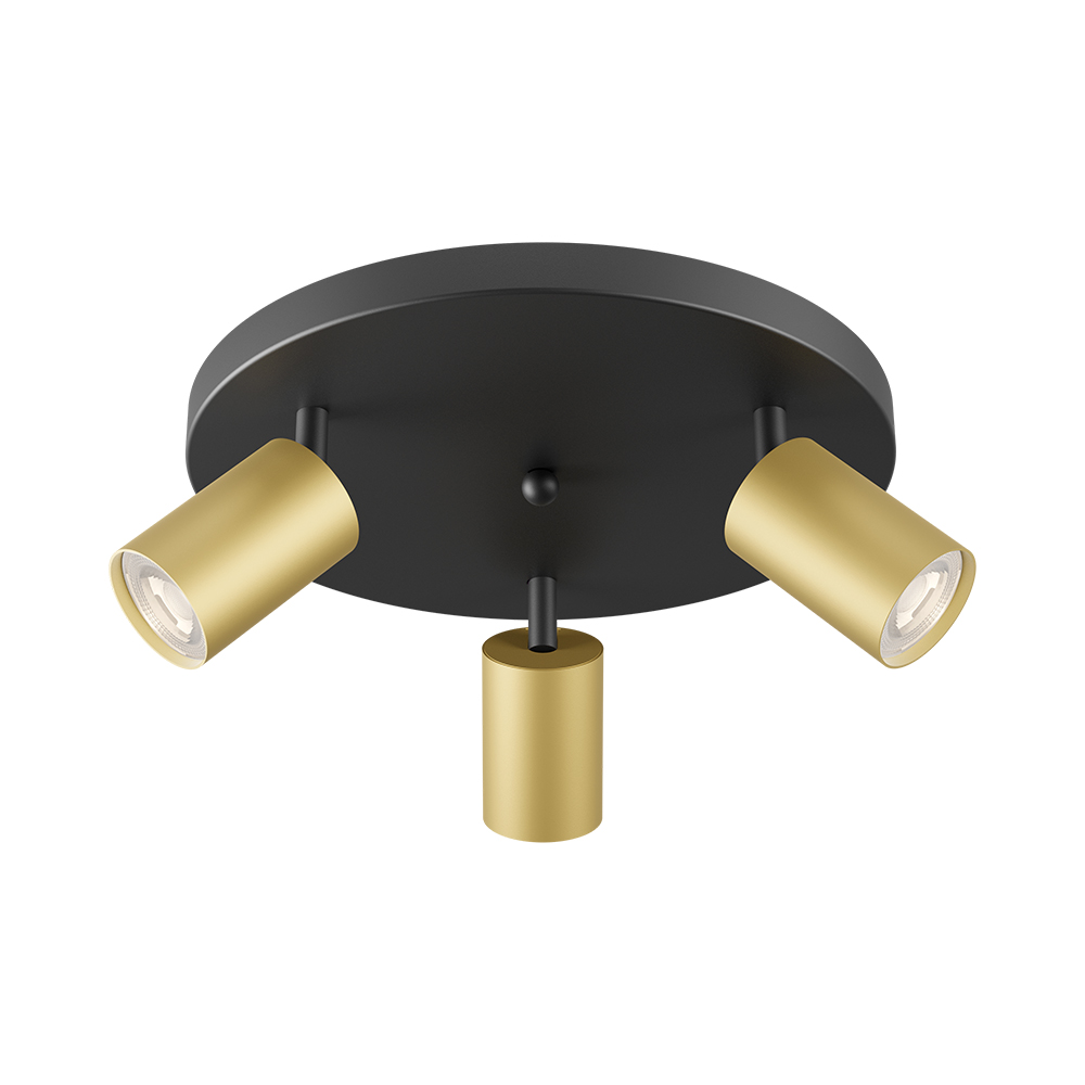 Braytron LED Deckenstrahler Rund 3 Flammig GU10 – Schwenkbare Deckenleuchte Ø300mm – Moderner Deckenspot 350° Drehbar – Aluminium in Weiß, Schwarz oder Gold – Spotlampe für Wohnzimmer, Küche (gold) – BH04-00886
