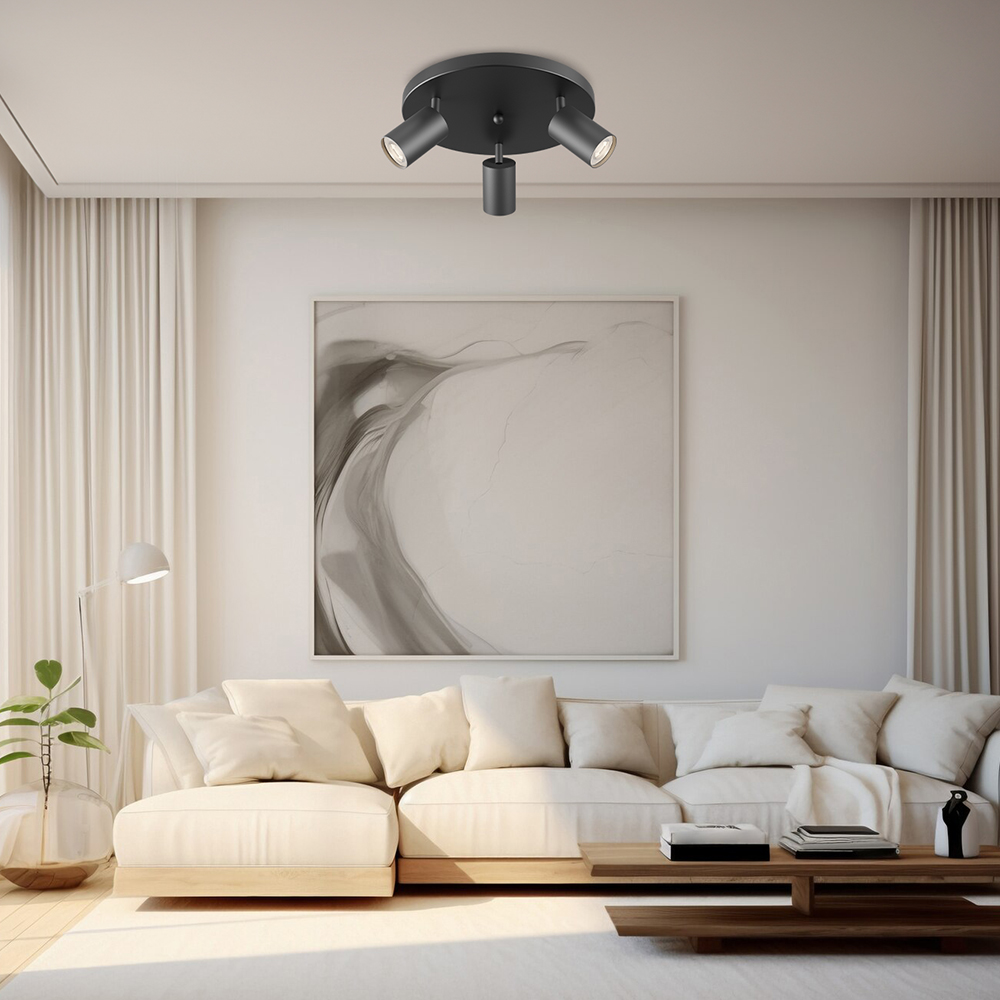 Braytron LED Deckenstrahler Rund 3 Flammig GU10 – Schwenkbare Deckenleuchte Ø300mm – Moderner Deckenspot 350° Drehbar – Aluminium in Weiß, Schwarz oder Gold – Spotlampe für Wohnzimmer, Küche (gold) – Ansicht 2