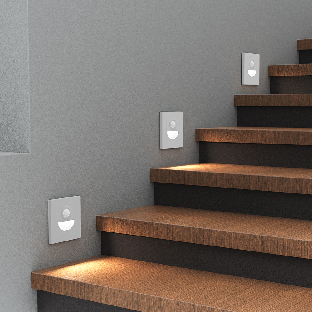 Braytron 1,5W LED Treppenlicht mit Bewegungsmelder – 3CCT Stufenbeleuchtung, 90lm, IP20, einstellbare Farbtemperatur 3000K/4000K/6500K, rechteckig schwarz oder weiß, 230V Innenbeleuchtung (Weiß) – Ansicht 2