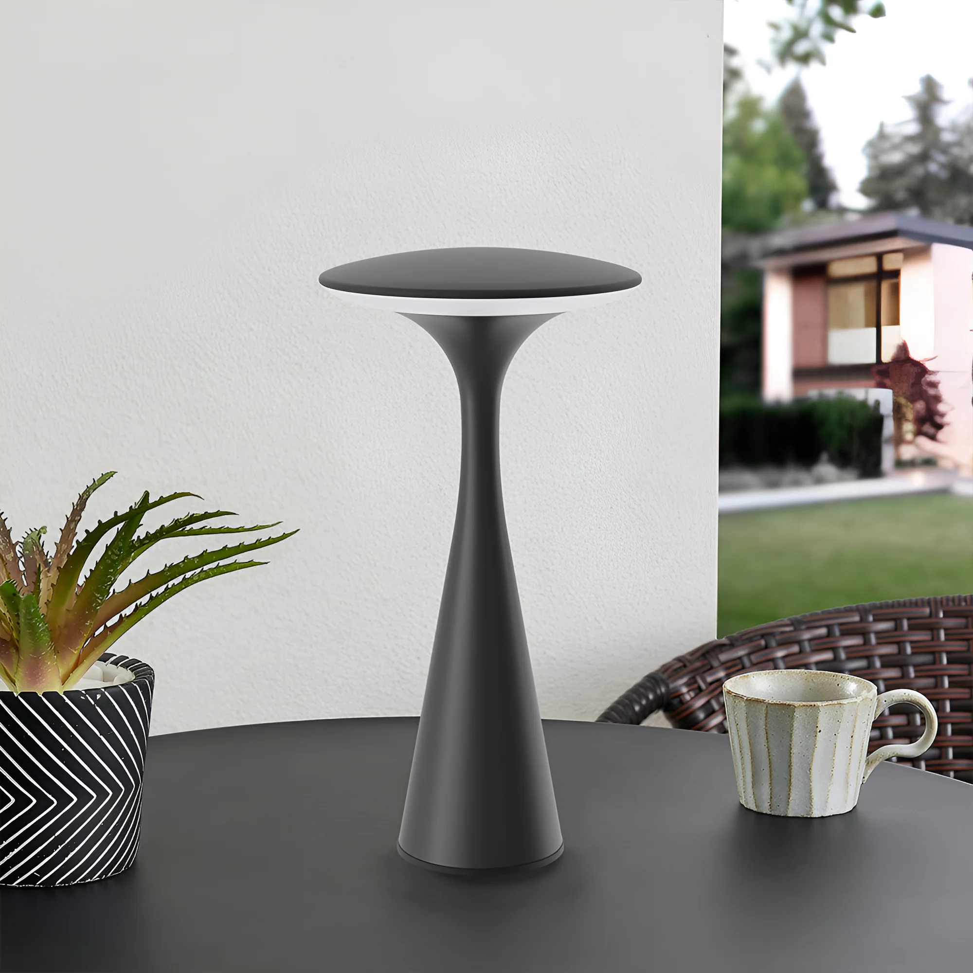 Braytron LED Tischlampe mit Akku – Touch Dimmbar, USB, IP44, 30h Laufzeit, Innen & Außen, tragbare Tischleuchte in Schwarz, Weiß oder Grün für Balkon, Terrasse, Wohnzimmer (Schwarz) – Ansicht 2