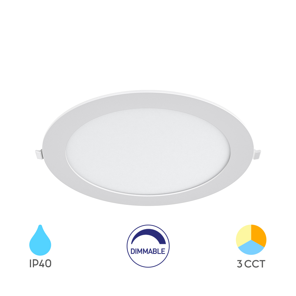 Braytron Ultraslim LED Einbaupanel Spot 18W Ø229 mm Rund Dimmbar 3 Lichtfarben CCT 3000K 4000K 6500K 1800lm 230V Deckenleuchte Einbaustrahler Flach 26mm Einbautiefe Weiß Panellampe für Wohnzimmer Büro – BP01-91880