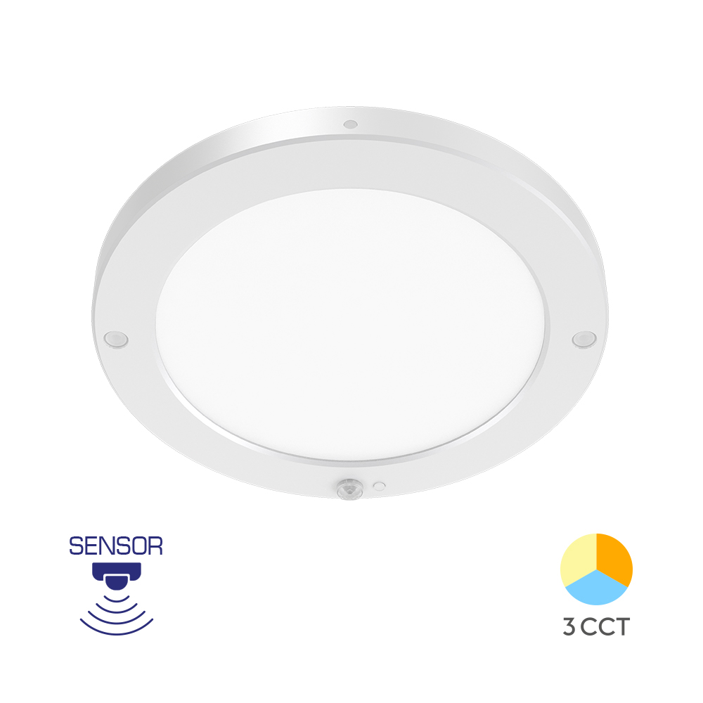 Braytron Deckenlampe LED Deckenleuchte mit Bewegungsmelder 18W moderne Deckenlicht 3000K/4000K/6500K schaltbar Lampe mit Bewegungsmelder Innen für Flur Treppe Küche weiß schwarz (Weiß) – BP03-92080