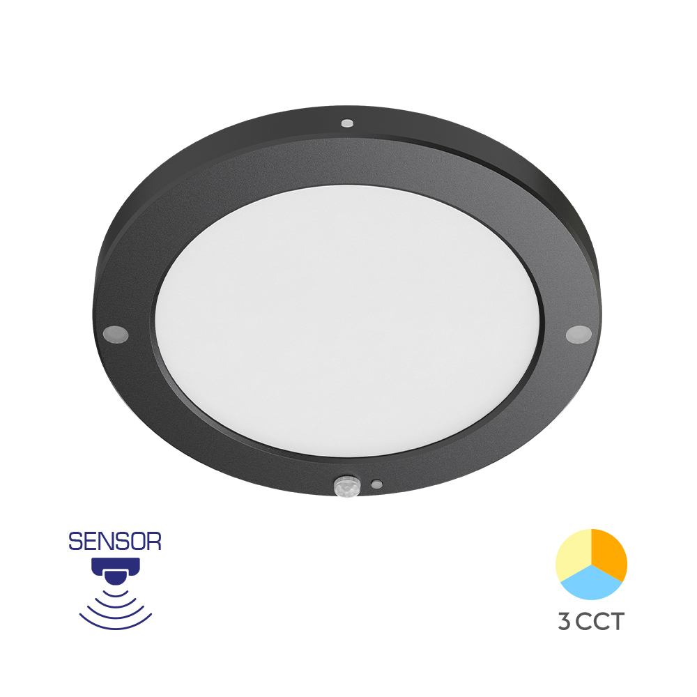 Braytron Deckenlampe LED Deckenleuchte mit Bewegungsmelder 18W moderne Deckenlicht 3000K/4000K/6500K schaltbar Lampe mit Bewegungsmelder Innen für Flur Treppe Küche weiß schwarz (Schwarz) – BP03-92081
