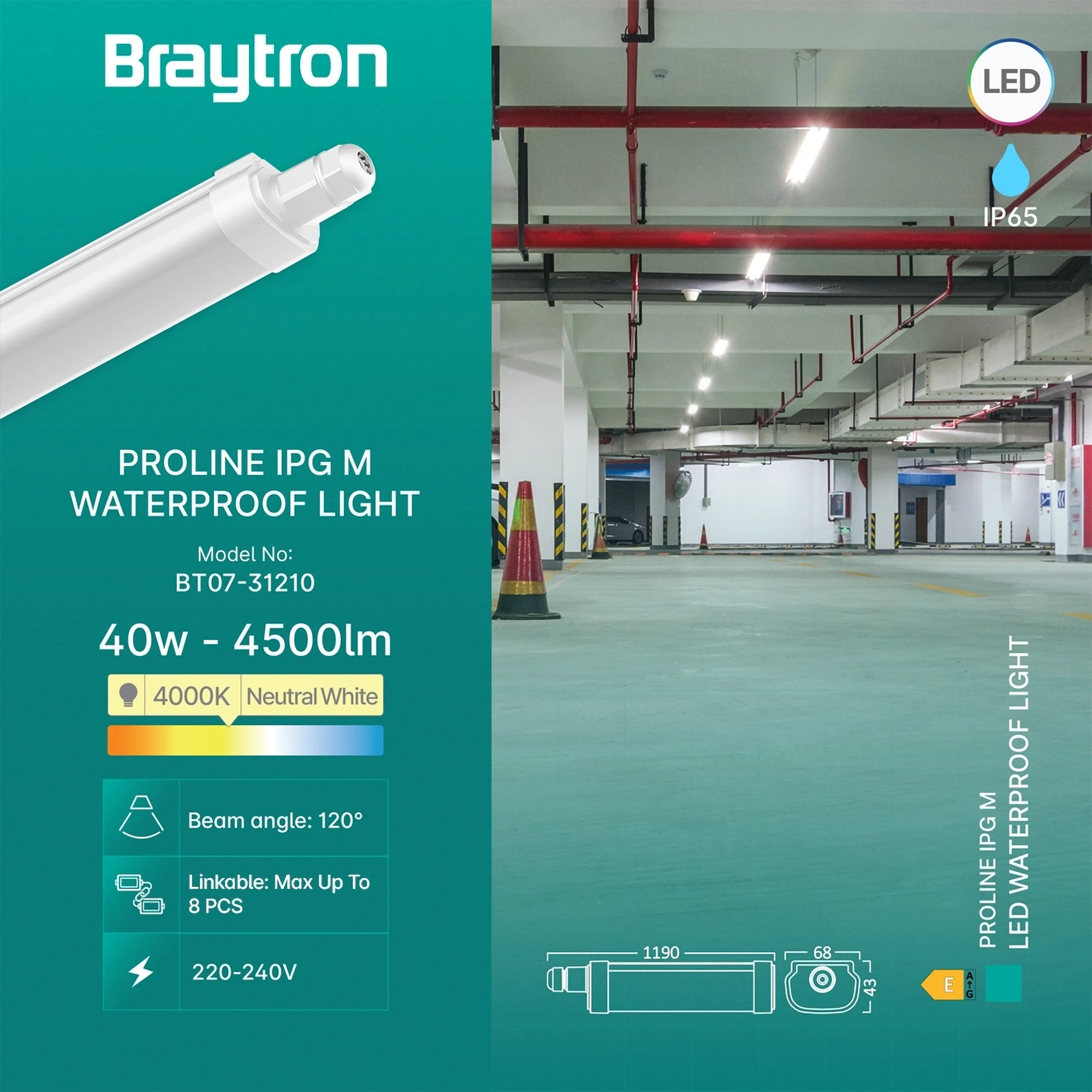 Braytron LED Strahler Außen 40W, 4500 Lumen, Neutralweiß 4000K, IP65 wasserdicht, Fluter Flutlicht Außenstrahler (Weiß) – Ansicht 3
