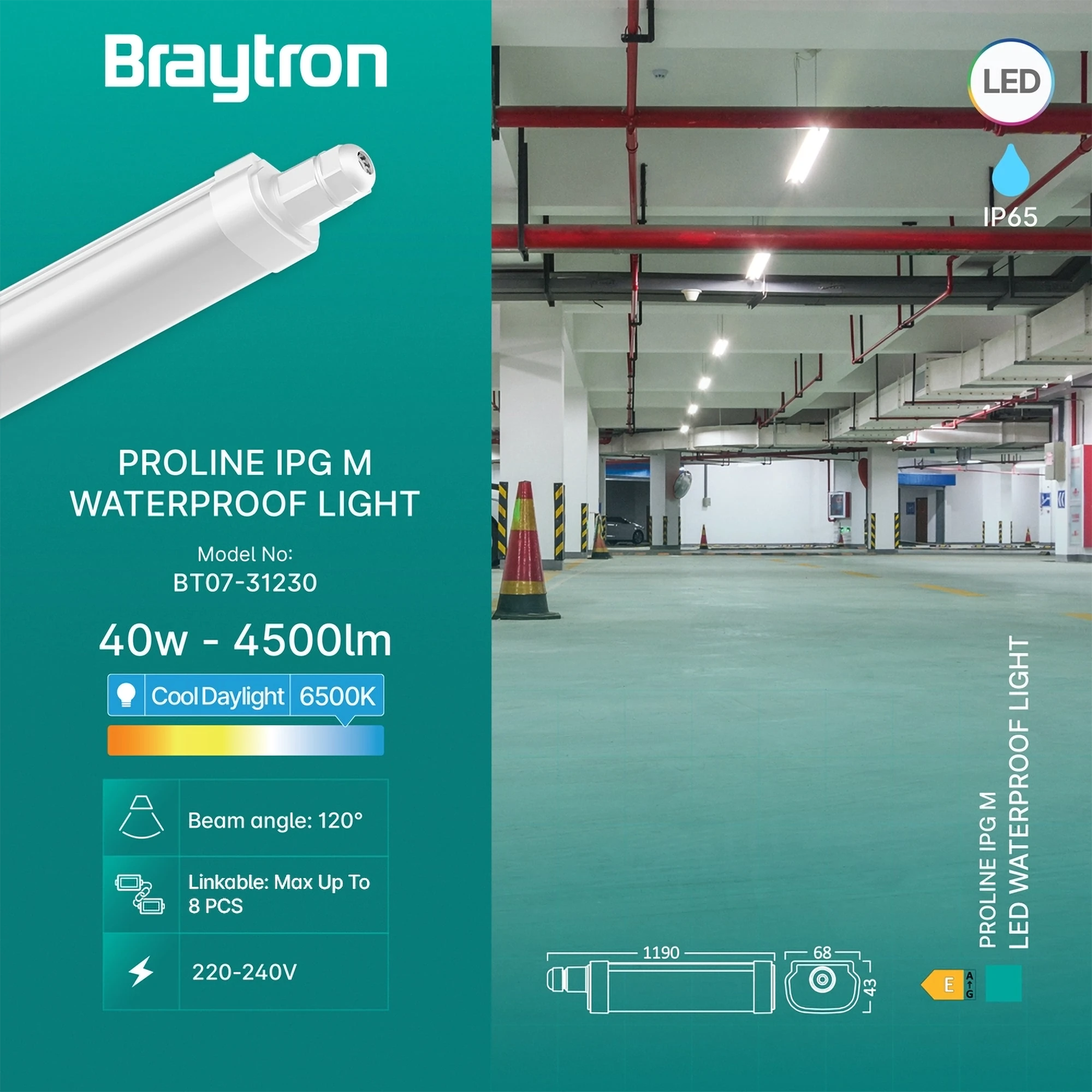 Braytron LED Strahler Außen 40W, 4500 Lumen, Kaltweiß 6500K, IP65 wasserdicht, Fluter Flutlicht Außenstrahler (Weiß) – Ansicht 4