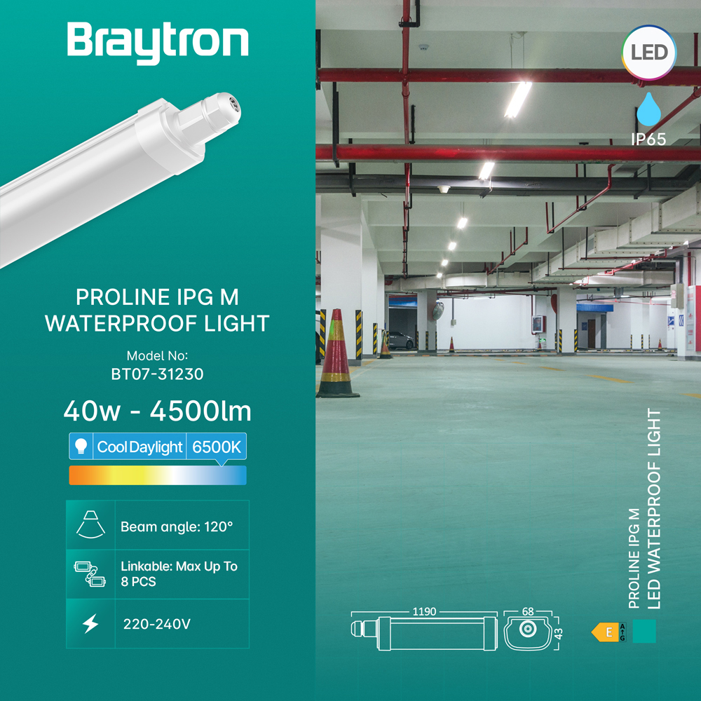 Braytron LED Strahler Außen 40W, 4500 Lumen, Kaltweiß 6500K, IP65 wasserdicht, Fluter Flutlicht Außenstrahler (Weiß) – Ansicht 3