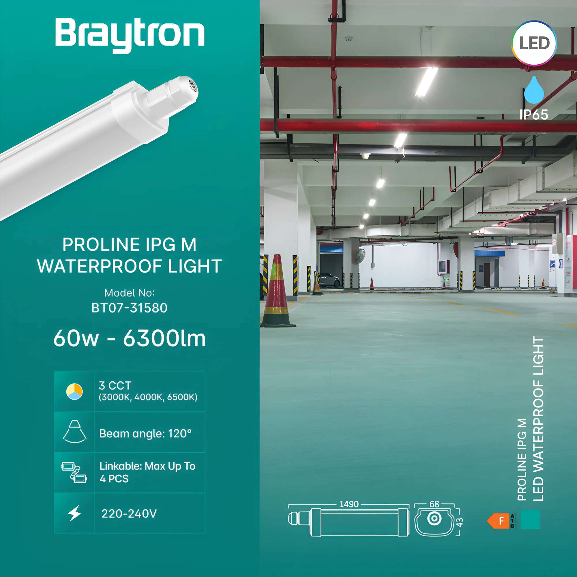 Braytron BRY-PROLINE-IPG-M-60W-3IN1-IP65-WATERPROOF LIGHT – Energiesparend Hochwertig – Ansicht 4