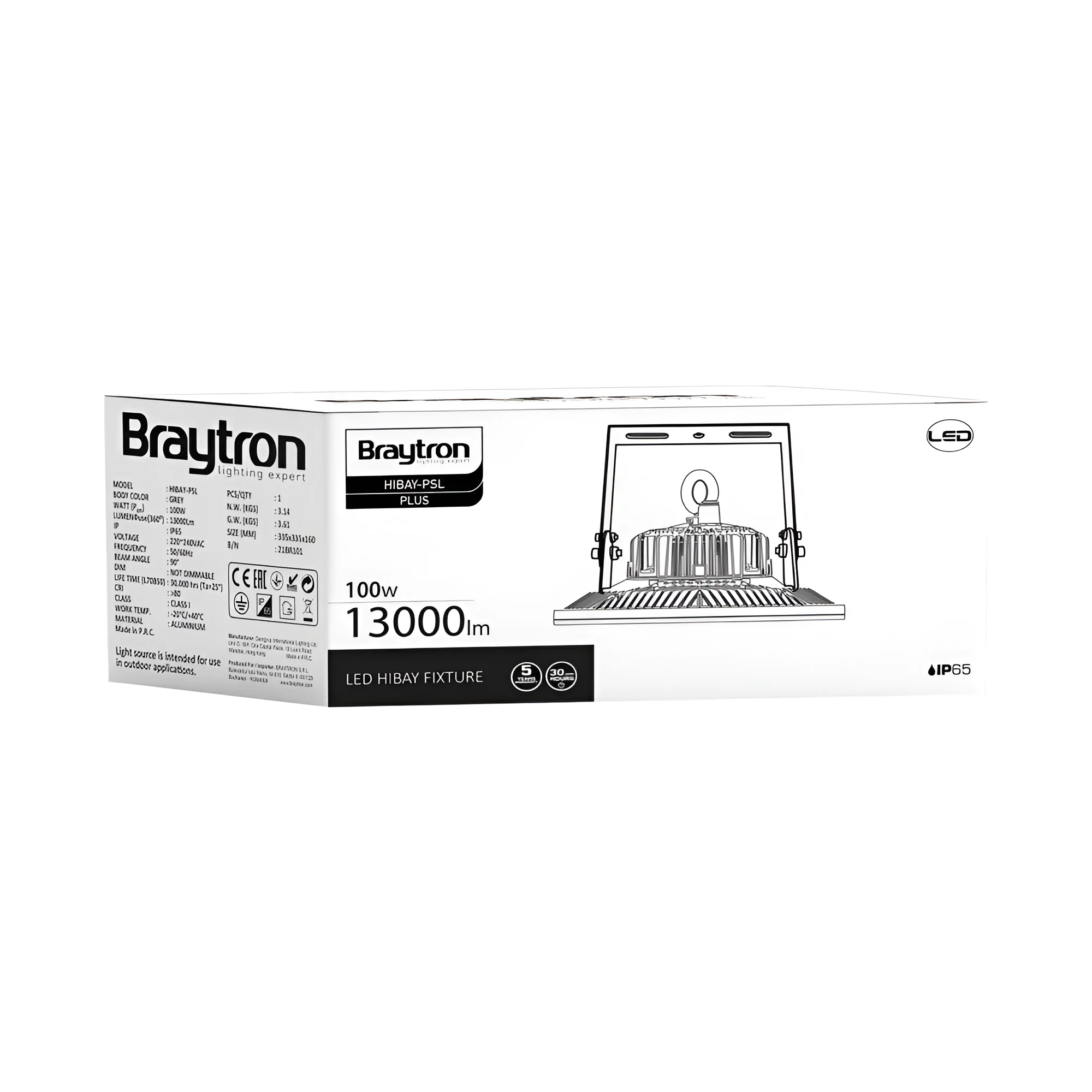 Braytron LED Strahler Außen 100W, 13000 Lumen, Neutralweiß 4000K, IP65 wasserdicht, Fluter Flutlicht Außenstrahler (Grau) – Ansicht 5