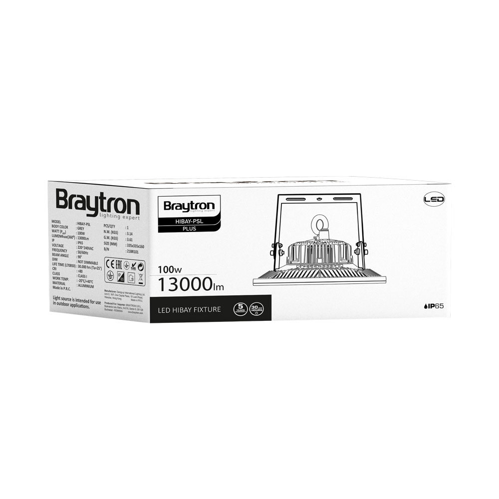 Braytron LED Strahler Außen 100W, 13000 Lumen, Kaltweiß 6500K, IP65 wasserdicht, Fluter Flutlicht Außenstrahler (Grau) – Ansicht 5