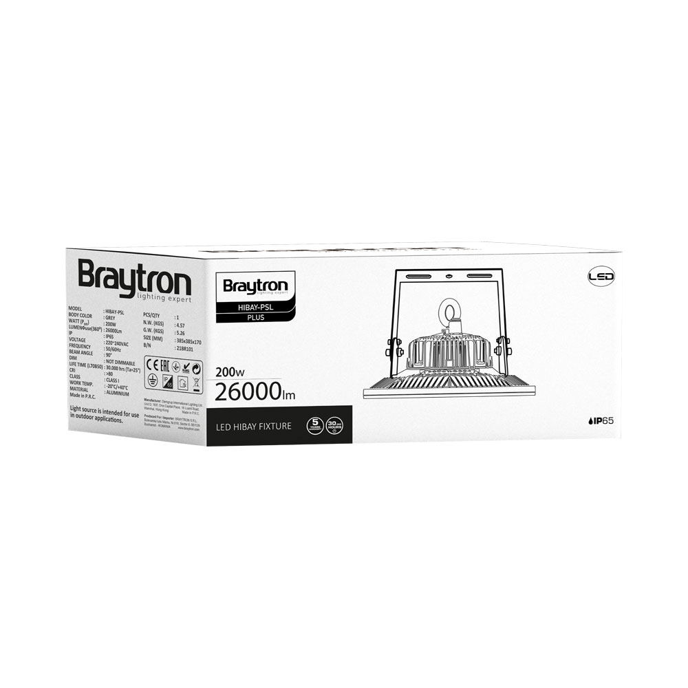 Braytron LED Strahler Außen 200W, 26000 Lumen, Kaltweiß 6500K, IP65 wasserdicht, Fluter Flutlicht Außenstrahler (Grau) – Ansicht 5