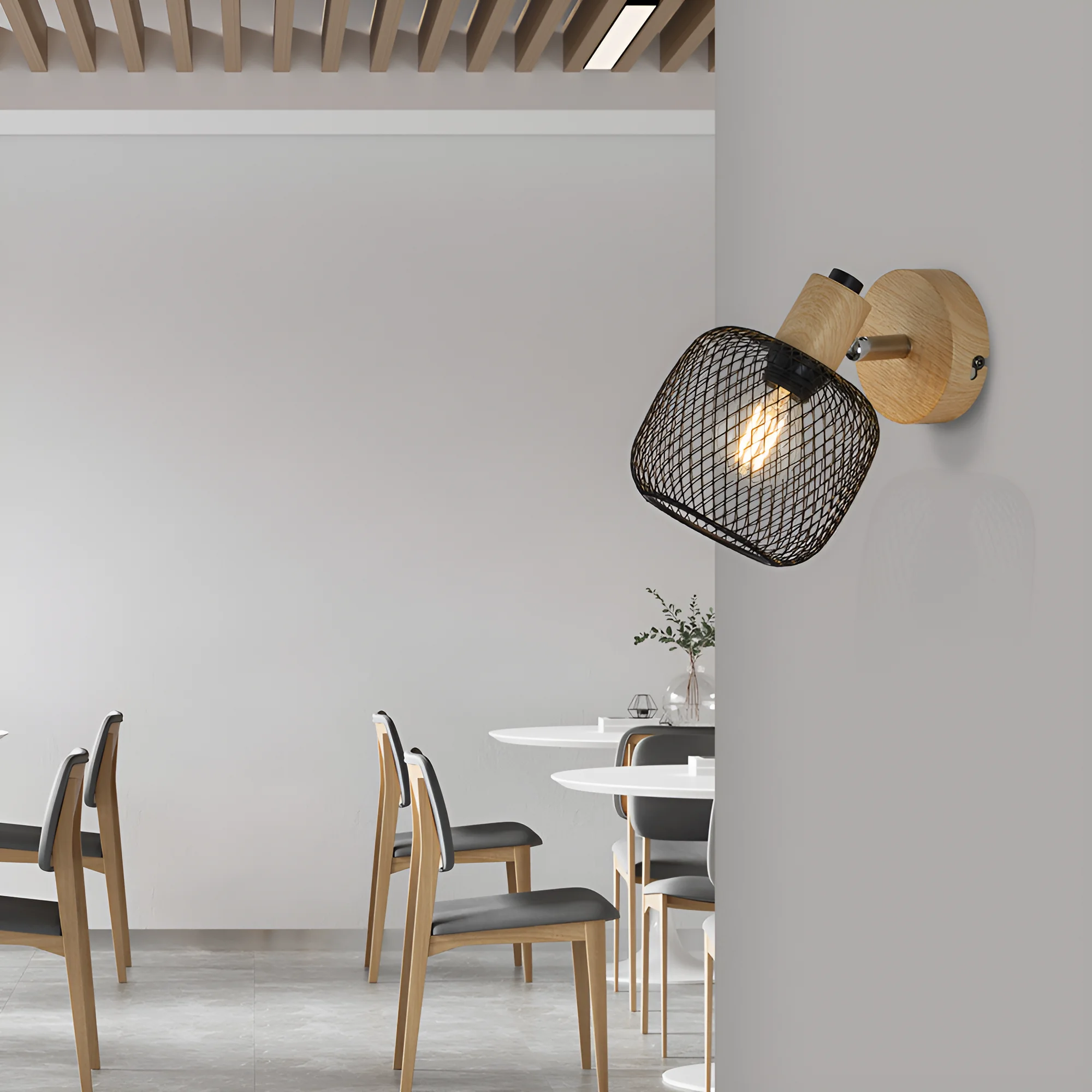Braytron LED Wandleuchte Max.1x23W, IP20, Wandlampe für Innen und Außen, Metal (Wooden-Black) – Ansicht 2
