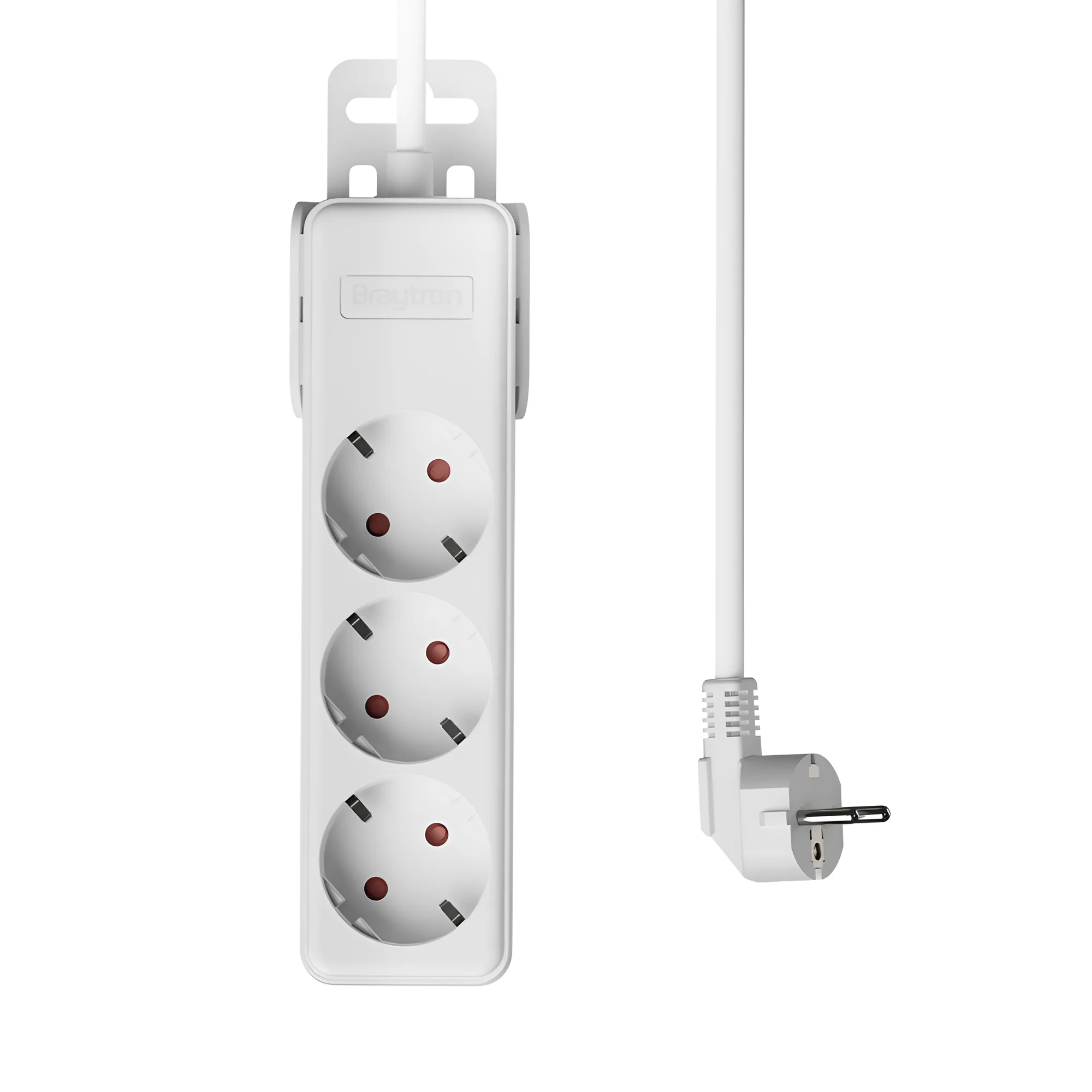 Braytron Mehrfachsteckdose 3-Fach mit 1,5 m Kabel, ohne Schalter, 3680W, Kindersicherung, Steckdosenleiste mit Clip-System – Ansicht 3