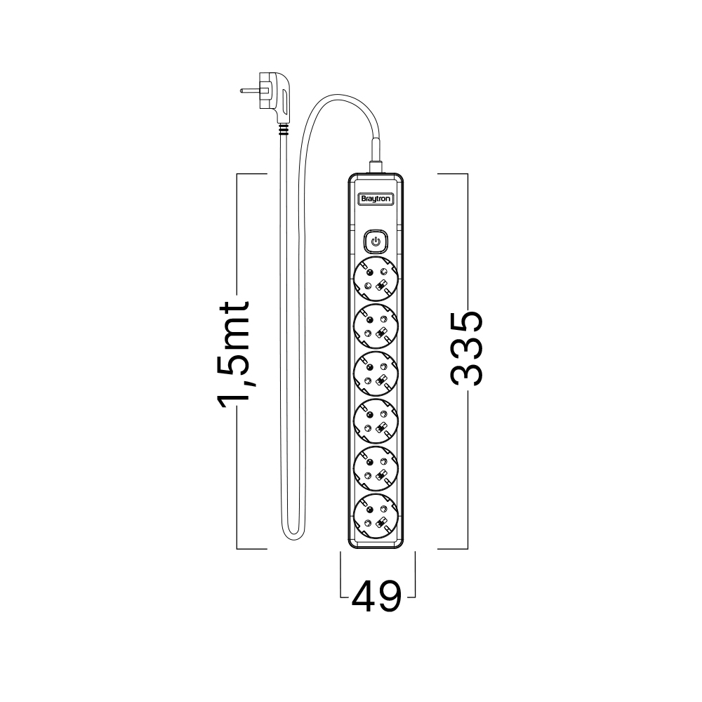 Braytron Mehrfachsteckdose 3-fach/4-fach/6-fach mit Kindersicherung – Steckdosenleiste mit/ohne Schalter, 1,5 m Kabel oder ohne – für Eigenkonfiguration (6-Fach mit 1,5m Kabel mit Schalter) – Ansicht 7