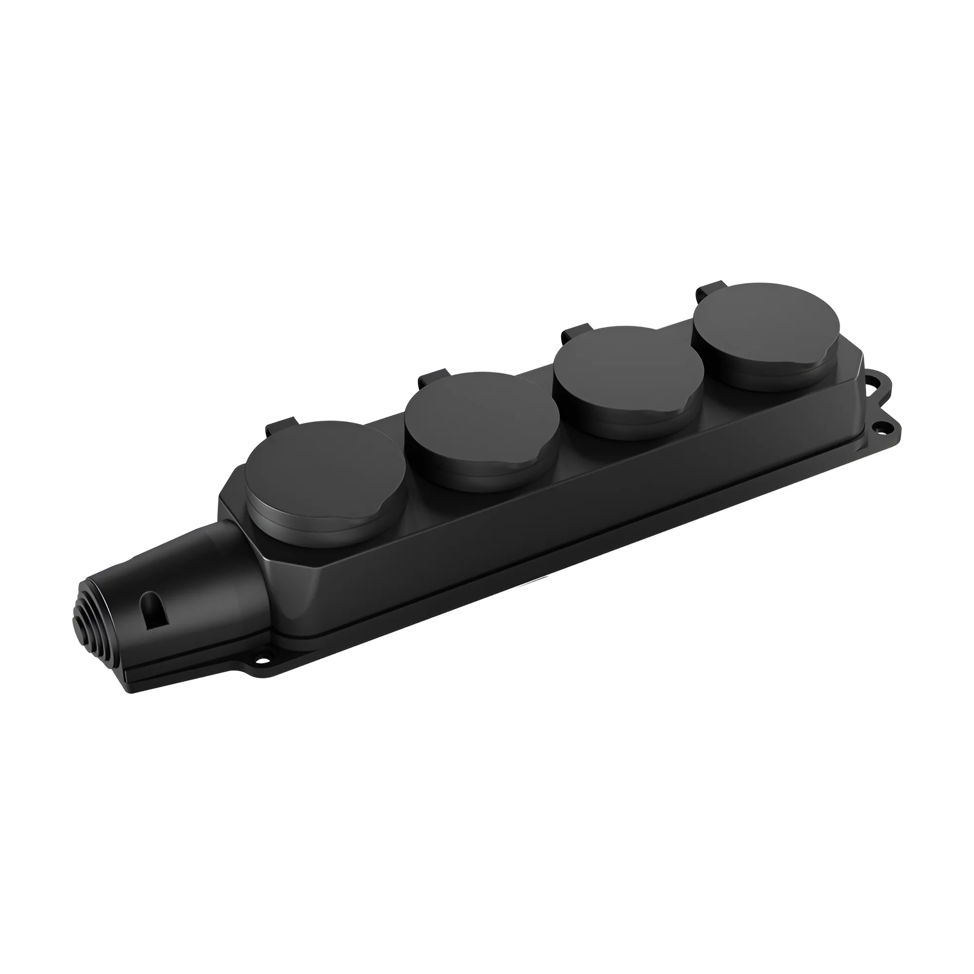 Braytron Verteilersteckdose 4-Fach IP44 Outdoor, konfigurierbar (Kabel frei wählbar), Schuko Steckdosenverteiler mit Klappdeckel, Gummi, Schwarz (Baustelle Garten Werkstatt) – Ansicht 2